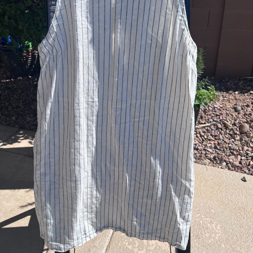 SZL White ivory black pinstripe linen tank dress. wide neck. - Picture 4 of 7